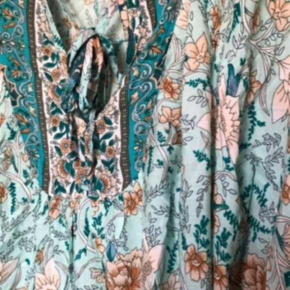 Boho Gypsy Floral Print Blouse Top teal - Picture 7 of 8